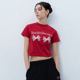 TWIN RIBBON CROP TSHIRT-RED