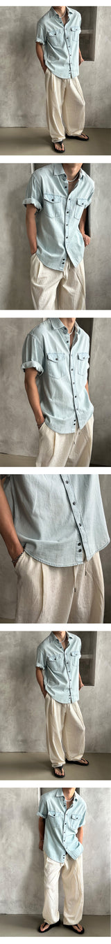 [S/S] Two pocket denim half shirts (3color)