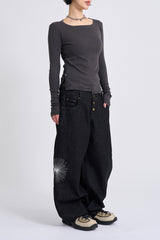 Deep indigo camo sagging denim pants