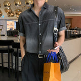 LMN Labo cut brush short-sleeved denim shirt (2 colors)