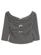 オフショルダーボウシャーリング長袖Tシャツ