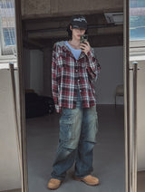 Wake check hooded shirt