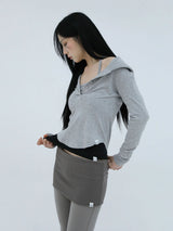 スリム ロング ボタンフーディートップ(GREY)