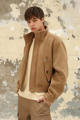 WOOL CROPPED HIGH-NECK SHORT COAT