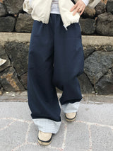 Checky Button Roll-up Wide Pants (2c)