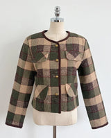 LT Round-Neck Color Matching Check Tweed Jacket