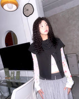 (3color) Blurred Flower Sheer Mesh Tee
