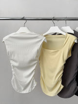 Square Neck Side Shirring V-neck Sleeveless T-shirt