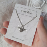 [チョ・ユリ, チュウ Necklace] エンジェリックハートロックレイヤードネックレス - Silver Color