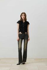 SYLPH SHIRRING SHIRT / BLACK