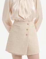 Ruby Romantic Gold Button Tweed Skirt Pants Beige