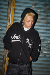 UNICORN VARSITY EMBLEM HOOD ZIP UP  BLACK