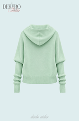 ミント ツイスト フーデッド ニット ジップアップ