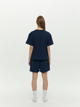 (Unisex) エッセンシャルストレッチフィットハーフスリーブパジャマセット　ネイビー