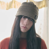 knit button beanie beige