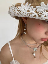Three silver balls drop earrings