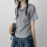 Fine V-neck Burton Hooded Short Sleeve Tee (3 colors)