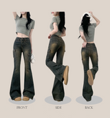 Rotor high waist strap cargo bootcut washed denim pants