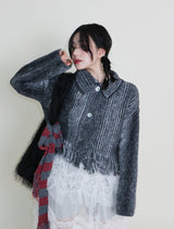 Gamants coloring gradation fringe long-sleeve cropped wool knitwear