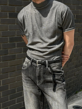[MUSCLE FIT] Slit mock neck half knit(3color)