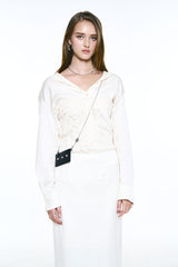 NO.629 [SILVER] SPIKY LEATHER CARD WALLET CROSS NECKLACE