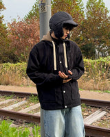 Corduroy layered hoodie jacket (Khaki)
