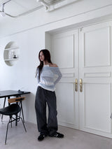 BLACK STRIPE WASHING DENIM PANTS