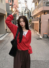 UネックアイレットベーシックニットTシャツ (4color)