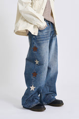 Star side patch denim pants