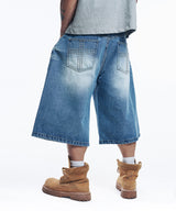 Cross Stud Denim Bermuda Pants - Light Blue