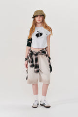 メルティングチェリープリンテッドクロップTシャツ【グレー】