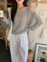 Shoulder Slit Ribbon Long Sleeve Knit (5color)