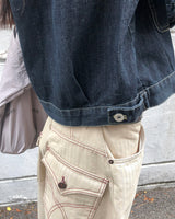 Mizen collar pocket washed denim jacket