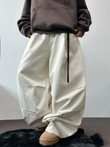 TWO PINTUCK RIVET BELT BALLOON LONG PANTS 🤎🖤💙3COLOR
