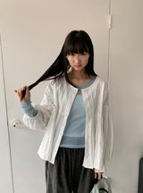 リカロカラーシースルーラウンドロングスリーブTシャツ