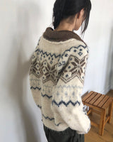 Neul Nordic Color-Block Collar Loose-Fit Long-Sleeve Knit