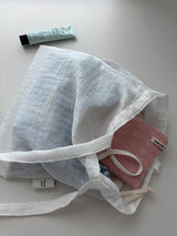 Pattern string pouch - blue check , S size