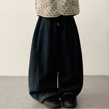 Foton waist banding side incision fleece denim wide pants