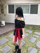 Lovely Note Two-Way Square Neck Off Shoulder Ribbon BLouse