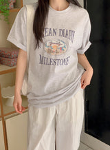 オーシャンプリンティングルーズショートスリーブtシャツ