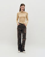 One Shoulder Draped Jersey Top _ BEIGE