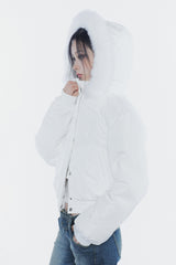 FOX FUR DOWN JACKET white