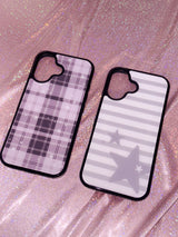 [STRIPE GLITTER] キュートストライプチェックパターン マグセーフガラスフォンケース