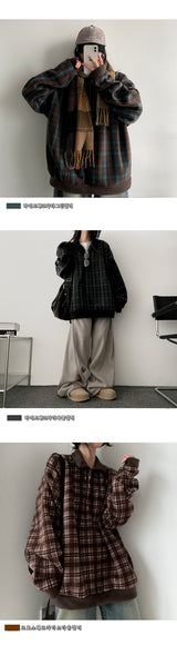 Paden thick boxy fleece checkered collar sweatshirt