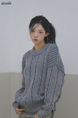 Retro-strip loose fit knitwear