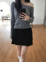 Ribbon One Shoulder Knitwear (4 colors)