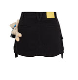 13DE MARZO Camera Bear Cargo Skirt Black