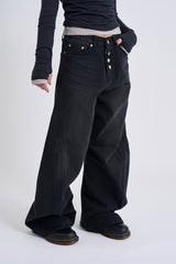 Button-fly wide denim pants