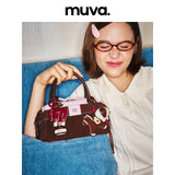 muva. Heart‑Sandwich Bag, Color‑Block Cowhide‑Velvet Handbag, Elegant Pretty Niche Genuine‑Leather Purse for Women, New Arrival Jun 22