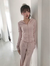 [♡MADE♡] puppy velour back eyelet slim hood zip-up